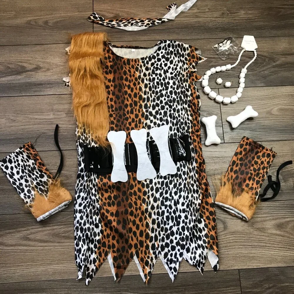 Cave Girl Costume Historical Stone Age‎ Girls M Halloween, Primitive Cosplay NEW